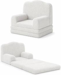 London Boutique Convertible Kids Couch Sofa Bed 2-in-1 Folding Toddler Couch Chair in White - thumbnail 2