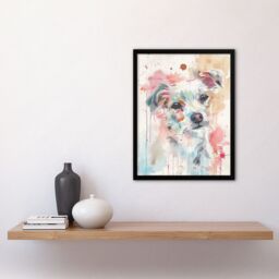 "Artery8 Dog Lover Watercolour Portrait Pink Light Pastel Framed Art Print - Size: W12"" x H16""" - thumbnail 4