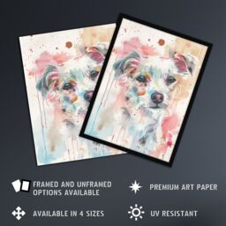 "Artery8 Dog Lover Watercolour Portrait Pink Light Pastel Framed Art Print - Size: W12"" x H16""" - thumbnail 2