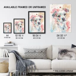 "Artery8 Dog Lover Watercolour Portrait Pink Light Pastel Framed Art Print - Size: W12"" x H16""" - thumbnail 3