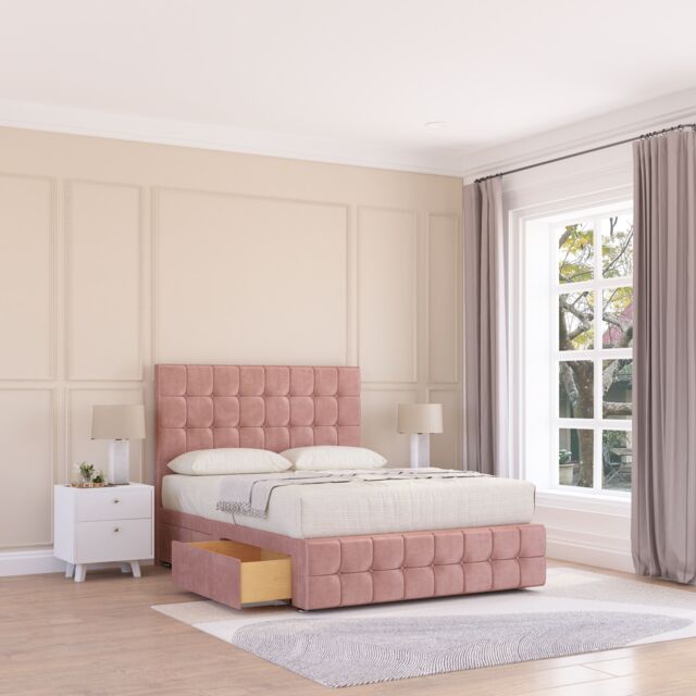 "Sloomy Berlin Divan Bed Base No Drawers 12"" Footboard & 26"" Struts Headboard in Pink - Size: Single" - image 1