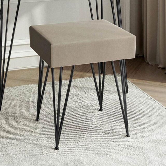 CARME HOME Olivia Velvet Padded Stool Dove grey velvet seat Black hairpin legs - image 1