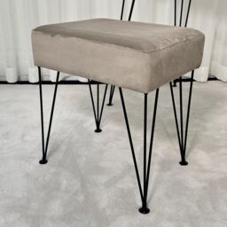 CARME HOME Olivia Velvet Padded Stool Dove grey velvet seat Black hairpin legs - thumbnail 4