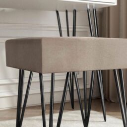 CARME HOME Olivia Velvet Padded Stool Dove grey velvet seat Black hairpin legs - thumbnail 3