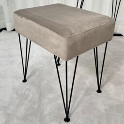 CARME HOME Olivia Velvet Padded Stool Dove grey velvet seat Black hairpin legs - thumbnail 2