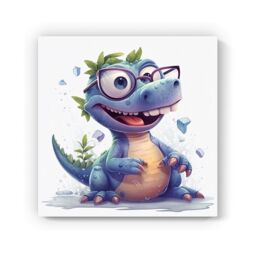 "Warren Reed - Designer Happy Dinosaur With Glasses Canvas - Size: W16"" x H16""" - thumbnail 2