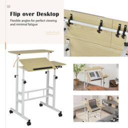 EONLION Mobile Standing Desk Laptop Computer Cart in Brown - Size: 100 cm - thumbnail 5