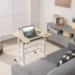 EONLION Mobile Standing Desk Laptop Computer Cart in Brown - Size: 100 cm