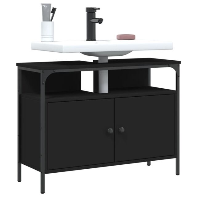 Berkfield Home Bathroom Sink Cabinet Black 80x30x60 cm Engineered Wood - Size: 80 x 30 x 60 cm - image 1