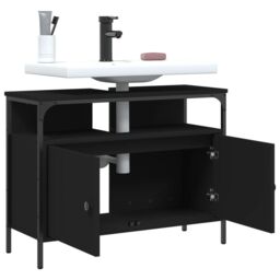 Berkfield Home Bathroom Sink Cabinet Black 80x30x60 cm Engineered Wood - Size: 80 x 30 x 60 cm - thumbnail 4