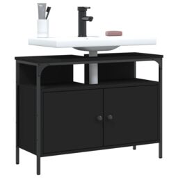 Berkfield Home Bathroom Sink Cabinet Black 80x30x60 cm Engineered Wood - Size: 80 x 30 x 60 cm - thumbnail 1