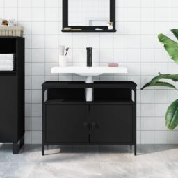 Berkfield Home Bathroom Sink Cabinet Black 80x30x60 cm Engineered Wood - Size: 80 x 30 x 60 cm - thumbnail 3