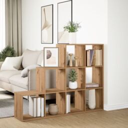 Berkfield Home Room Divider Bookcase 3-Tier Artisan Oak 137.5x29x103.5 cm Engineered Wood in Brown - thumbnail 4