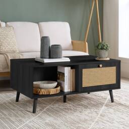 Birlea Croxley Coffee Table Black Rattan with Storage