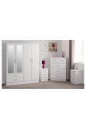 Seconique Nevada 4 Door 2 Drawer Mirrored Wardrobe Bedroom Set in White - thumbnail 1