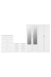 Seconique Nevada 4 Door 2 Drawer Mirrored Wardrobe Bedroom Set in White - thumbnail 5