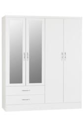 Seconique Nevada 4 Door 2 Drawer Mirrored Wardrobe Bedroom Set in White - thumbnail 2