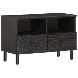 Berkfield Home TV Cabinet Black 70x33x46 cm Solid Wood Mango - Size: 70 x 33 x 46 cm - thumbnail 2