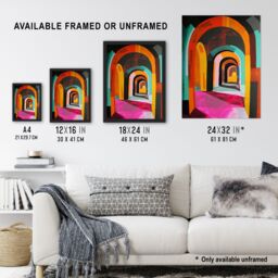 Artery8 Arch Corridor Vibrant Colourful Abstract Painting Framed Art Print - Size: A4 - thumbnail 3