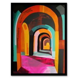 Artery8 Arch Corridor Vibrant Colourful Abstract Painting Framed Art Print - Size: A4 - thumbnail 1