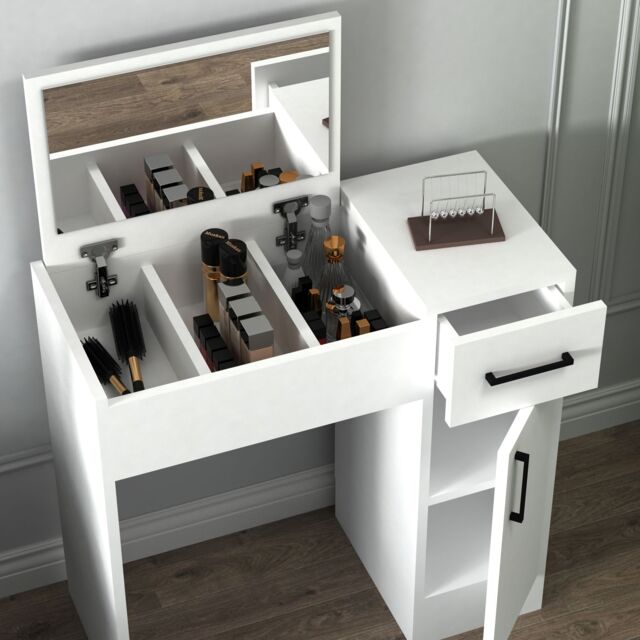 Destina Home Agnes Dressing Table with Mirror, Shelves & Drawer - 74.2 cm Wide in White - Size: 1 Pack - image 1