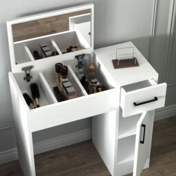 Destina Home Agnes Dressing Table with Mirror, Shelves & Drawer - 74.2 cm Wide in White - Size: 1 Pack - thumbnail 1
