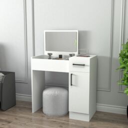 Destina Home Agnes Dressing Table with Mirror, Shelves & Drawer - 74.2 cm Wide in White - Size: 1 Pack - thumbnail 3