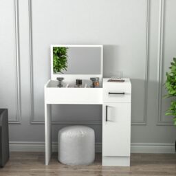 Destina Home Agnes Dressing Table with Mirror, Shelves & Drawer - 74.2 cm Wide in White - Size: 1 Pack - thumbnail 2