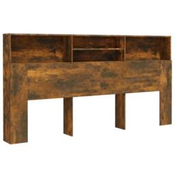 Berkfield Home Headboard Cabinet Smoked Oak 200x19x103.5 cm in Brown - thumbnail 1
