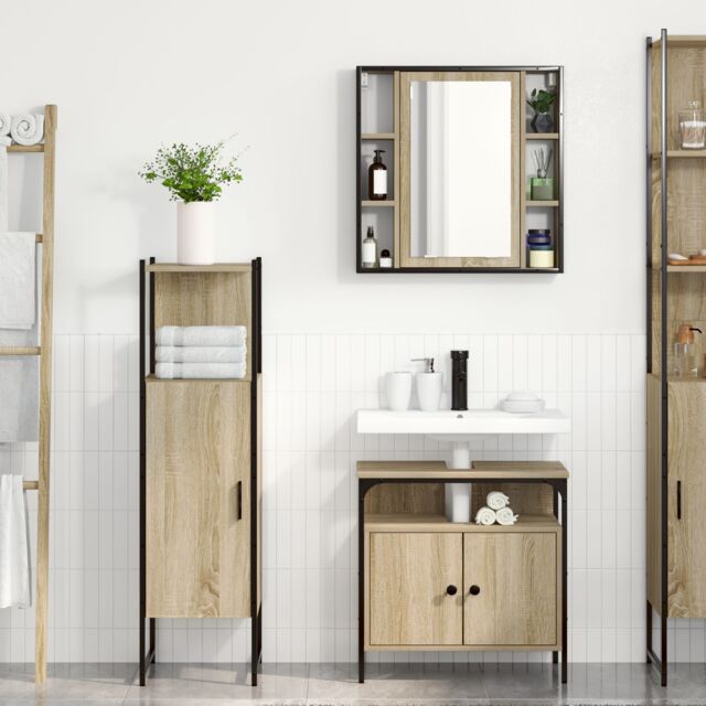 Berkfield Home 3 Piece Bathroom Furniture Set Sonoma Oak Engineered Wood in Beige - image 1