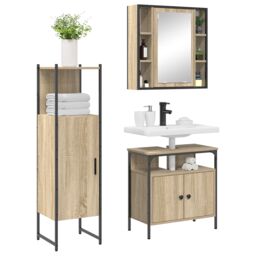 Berkfield Home 3 Piece Bathroom Furniture Set Sonoma Oak Engineered Wood in Beige - thumbnail 3