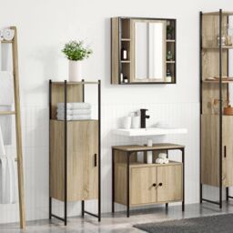 Berkfield Home 3 Piece Bathroom Furniture Set Sonoma Oak Engineered Wood in Beige - thumbnail 4