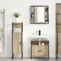 Berkfield Home 3 Piece Bathroom Furniture Set Sonoma Oak Engineered Wood in Beige - thumbnail 1