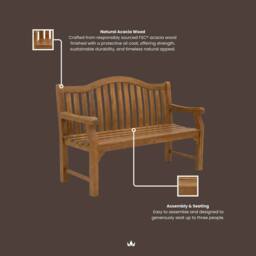 Royalcraft MARIA Large 3-Seater Bench (1800mm) in Natural - thumbnail 6