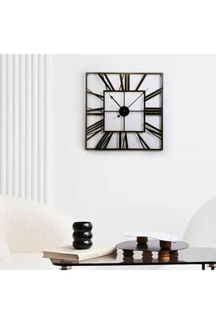 Living and Home 60cm Modern Roman Numeral Skeleton Square Metal Wall Clock in Black - image 1