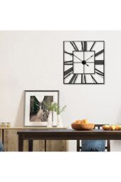 Living and Home 60cm Modern Roman Numeral Skeleton Square Metal Wall Clock in Black - thumbnail 3