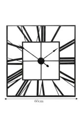 Living and Home 60cm Modern Roman Numeral Skeleton Square Metal Wall Clock in Black - thumbnail 6