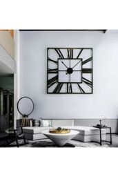 Living and Home 60cm Modern Roman Numeral Skeleton Square Metal Wall Clock in Black - thumbnail 2