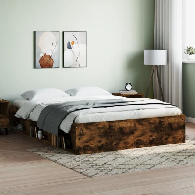 Berkfield Home Bed Frame Smoked Oak 140x190 cm in Brown - image 1