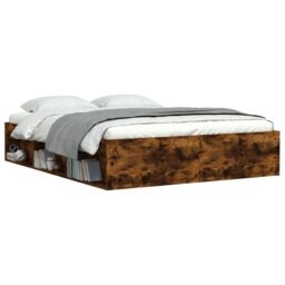 Berkfield Home Bed Frame Smoked Oak 140x190 cm in Brown - thumbnail 3