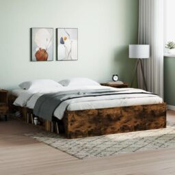 Berkfield Home Bed Frame Smoked Oak 140x190 cm in Brown - thumbnail 1
