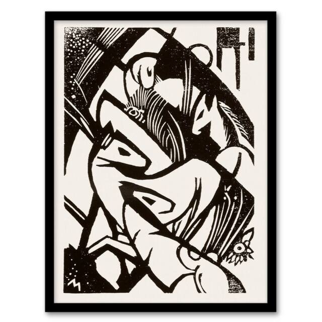 Artery8 Franz Marc Framed Wall Art Print Horses 1912 Abstract Painting in White - Size: A4 - image 1