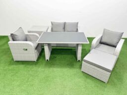 Fimous Outdoor Rattan Garden Furniture Dining Set 5-seater with Side Table in Light Grey - thumbnail 1