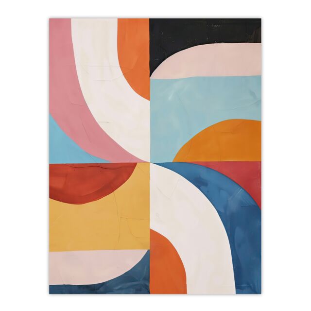 "Artery8 Retro Mid Century Modern Geometric Colour Pattern Wall Art Print - Size: W12"" x H16""" - image 1
