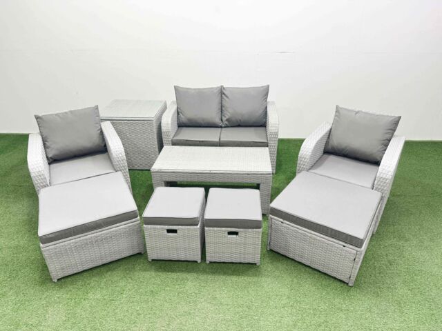 Fimous PE Wicker Rattan Furniture Sofa Sets with Coffee Table Love Sofa in Light Grey - image 1