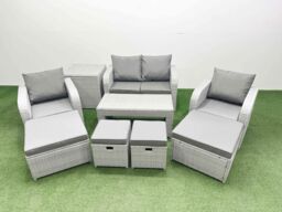 Fimous PE Wicker Rattan Furniture Sofa Sets with Coffee Table Love Sofa in Light Grey - thumbnail 1