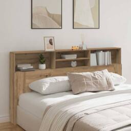 Berkfield Home Headboard Cabinet Artisian Oak 200x19x103.5 cm Engineered Wood in Brown - thumbnail 2