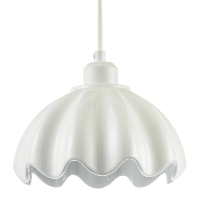 Happy Homewares Opal White Gloss Ceramic Pendant Light Shade with Rippled Scallop Edge - image 1