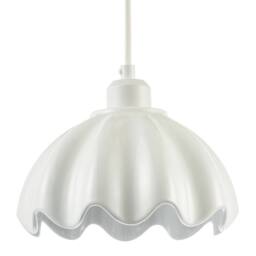 Happy Homewares Opal White Gloss Ceramic Pendant Light Shade with Rippled Scallop Edge