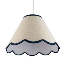 Happy Homewares Scallop Edge Natural Textured Linen Coolie Lamp Shade with Cotton Trims in Midnight - Size: 12 inches - thumbnail 3